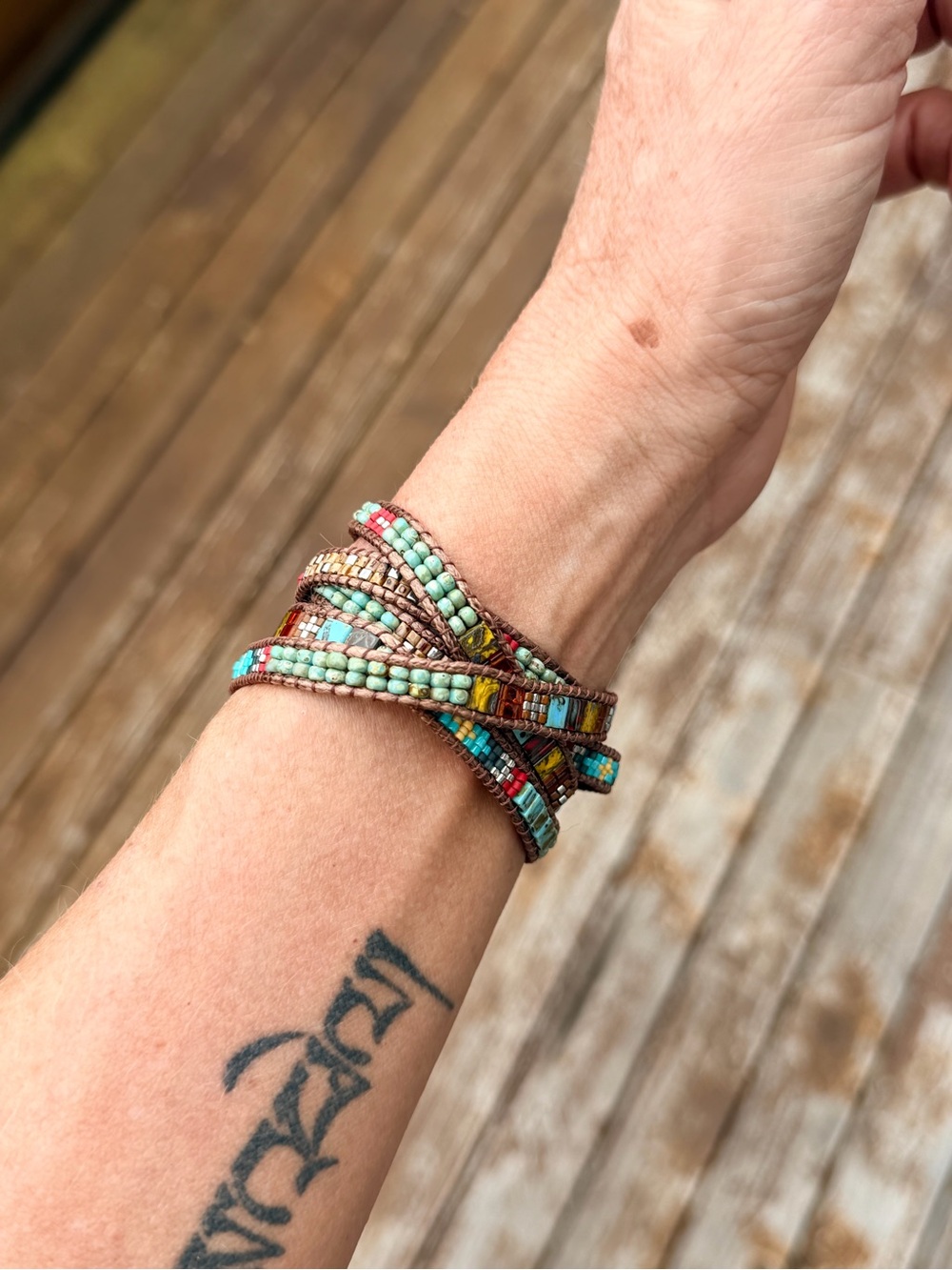 Multi-Strand Beaded Wrap Bracelet in Turquoise and Red